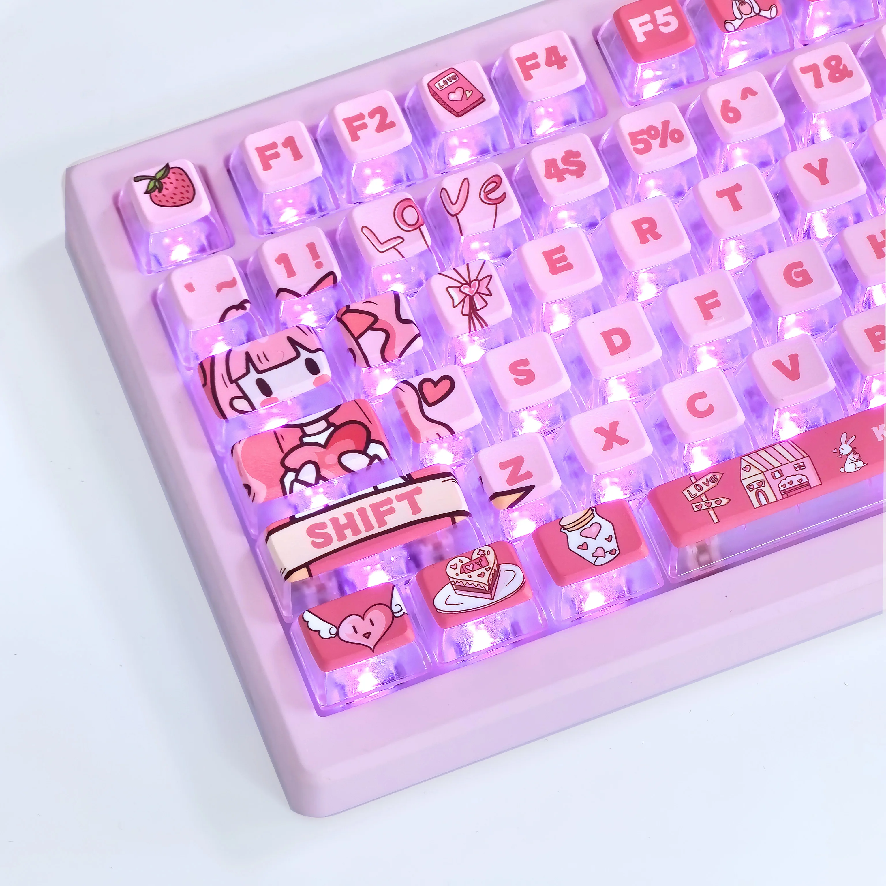 

Pink Pudding Keycap keycaps Cute Cartoon Love Daily Kawaii Keycaps Pbt+Pc ASA Height 117Keys Ansi Layout TransparentKeycap