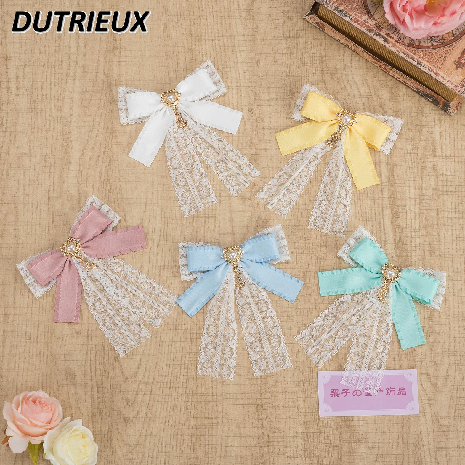 Mass-produced Mine Double Ponytail Lace Bow Hairpin Japanese Sweet Cute Girl Ruffle Pearl Love Pendant Jk Hair Clip Accessories