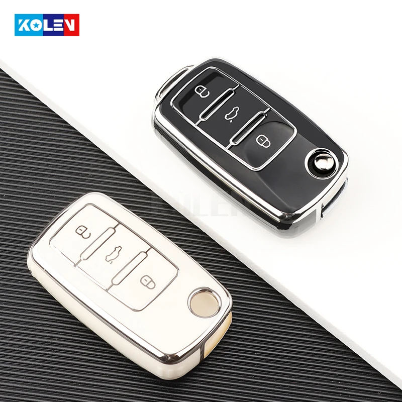 TPU Car Flip Key Case Cover Shell For VW Volkswagen Polo Golf Passat Beetle Tiguan Skoda Octavia Kodiaq Seat Leon Altea Keyless