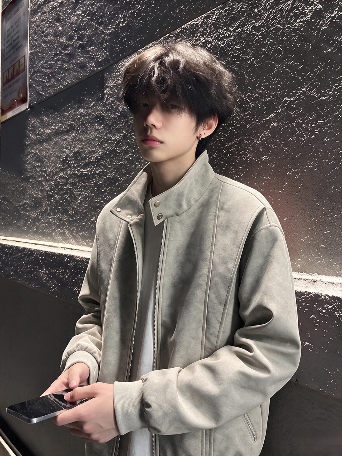 Cleanfit American Deconstructed Patchwork PU Leather Jacket Men's Short Style Motorcycle Clothes Outerwear Grey Autumn Fashion