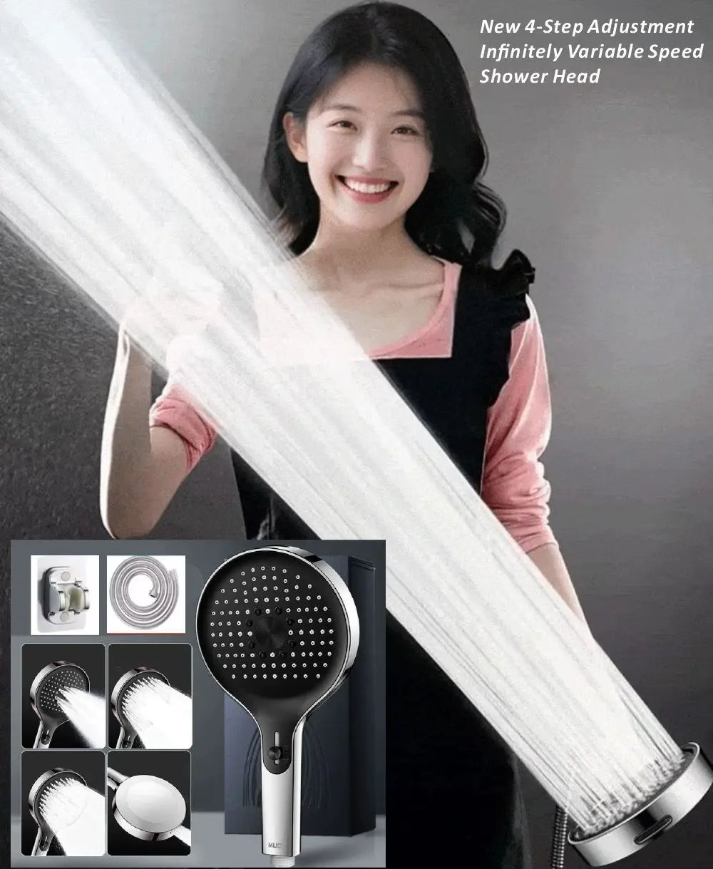 New 1pc Infinite Speed Adjustable 14CM Shower Head 4 Modes With Water Seal Multi-functional Home Shower Bathroom Accessories Set