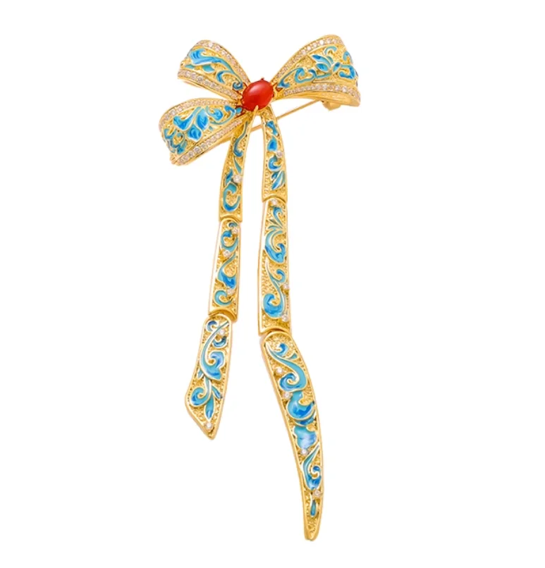 

Chinese Style Bow Ribbon Brooch High-end Women Exquisite New Chinese Style Pin Brooch Accessory