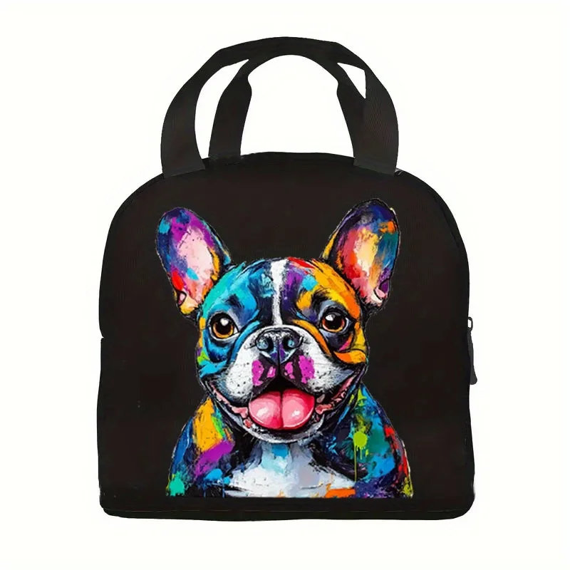 Cute Bulldog Smile 3D Print Insulated Lunch Bag Portable Easy-Clean Oxford Fabric Perfect for Work School Picnics Outdoors