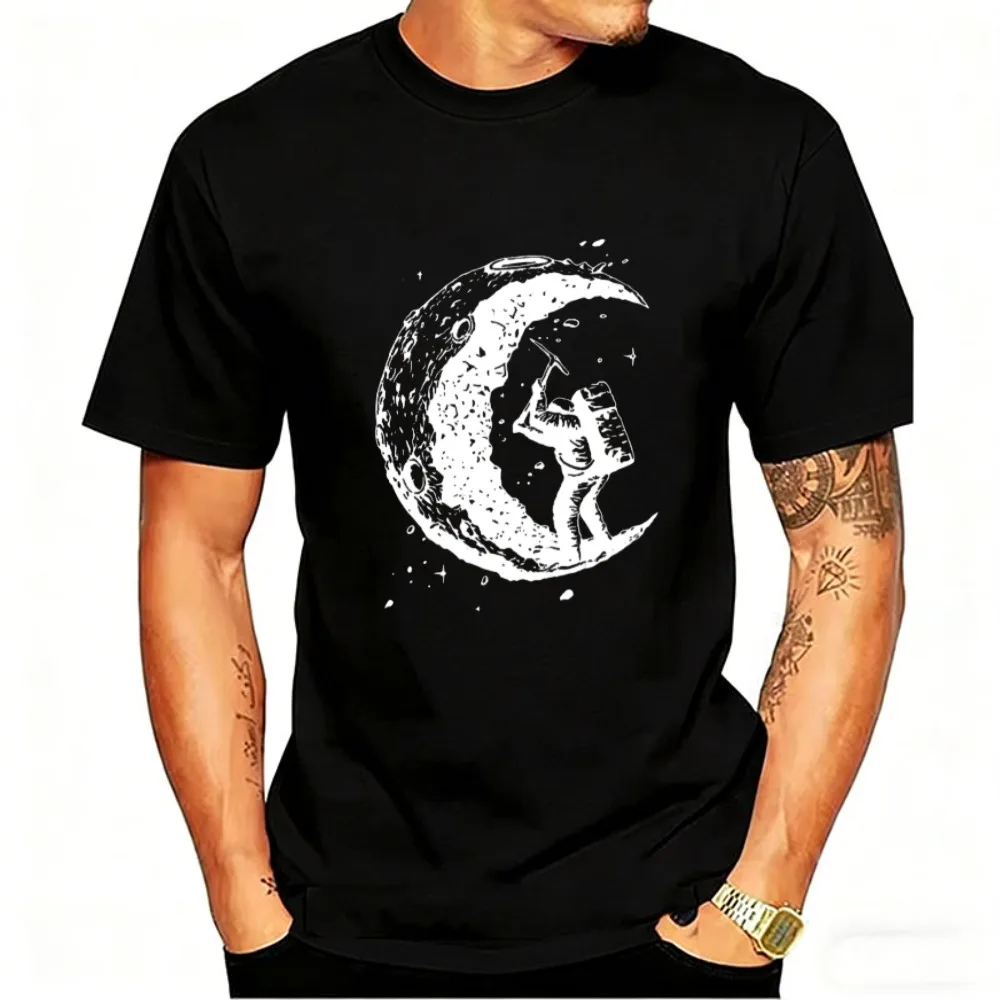 Men's High Quality Cotton Blend Moon Print Casual Summer Cool Short Sleeve Men Tshirt Loose t-shirt Male Tee Shirts Male Tee Top