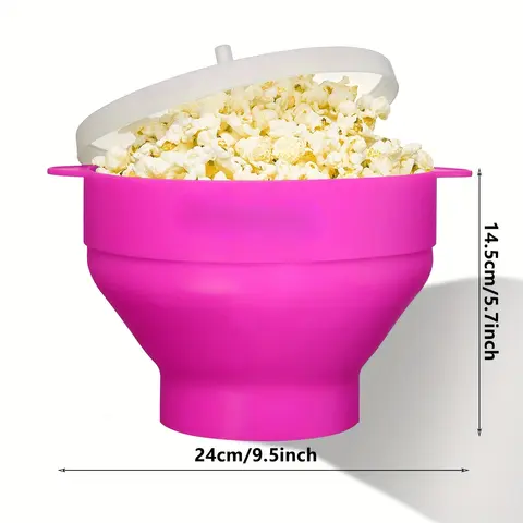 1pc Microwave Popcorn Maker-3L Large Capacity,Foldable Silicone Bowl,BPA-Free & Dishwasher Safe, Perfect for Family Movie Nights