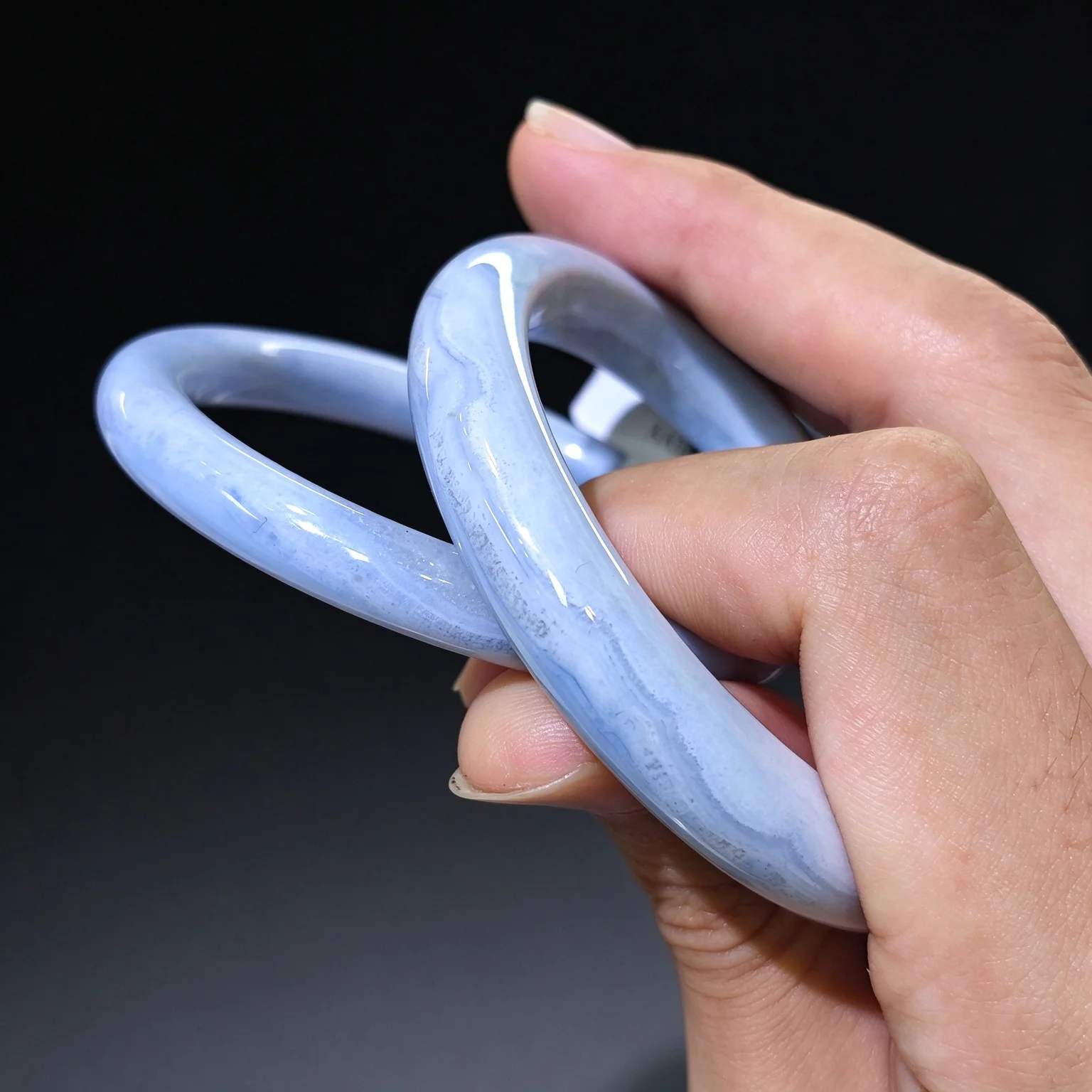 Natural Blue Lace Agate Bangle Bracelet Light Blue Banded Gemstone Solid Bangle Layered Agate Wristband Jewelry Women Gift 1 Pc