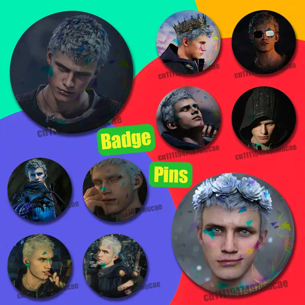 For D-Devil May Cry DMC 5 Nero Badge Case Custom Pin Insignia Emblem Round Brooch Button Cosplay Laser Cover