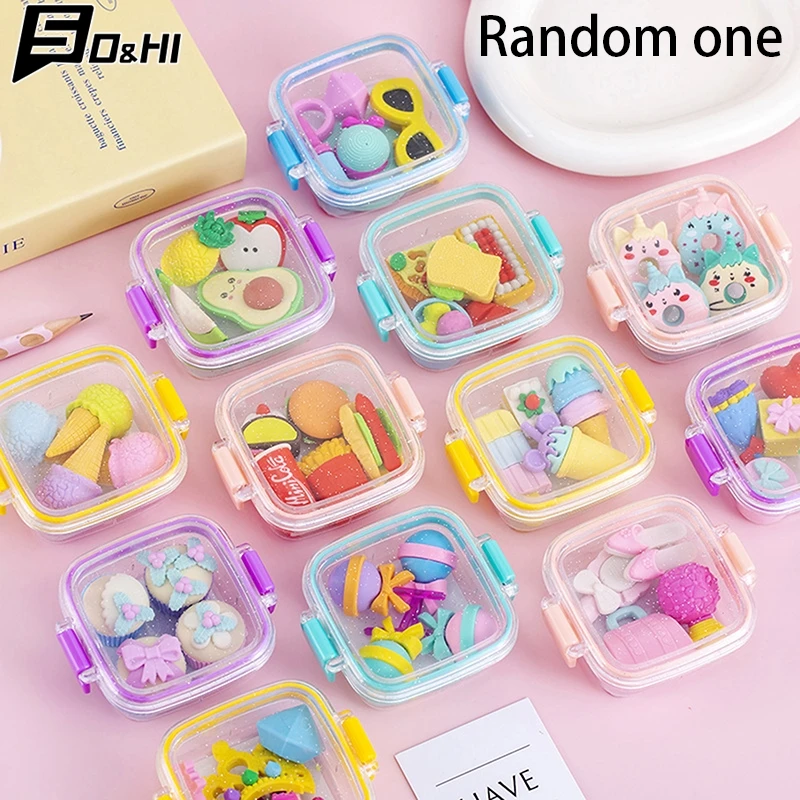 Creative Lunch Box Eraser Set Various Lovely Eraser Soft Pencil Eraser School Students Stationery Supplies Exquisite Prize Gifts