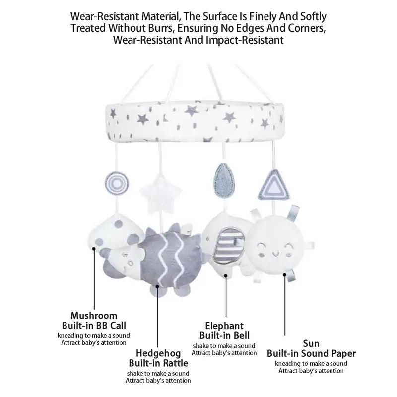 신생아용 아기 딸랑이 및 모바일, 올빼미 고슴도치 아기 걸이식 음악, 회전 침대 벨, 0-12 개월 유아용 유모차 장난감