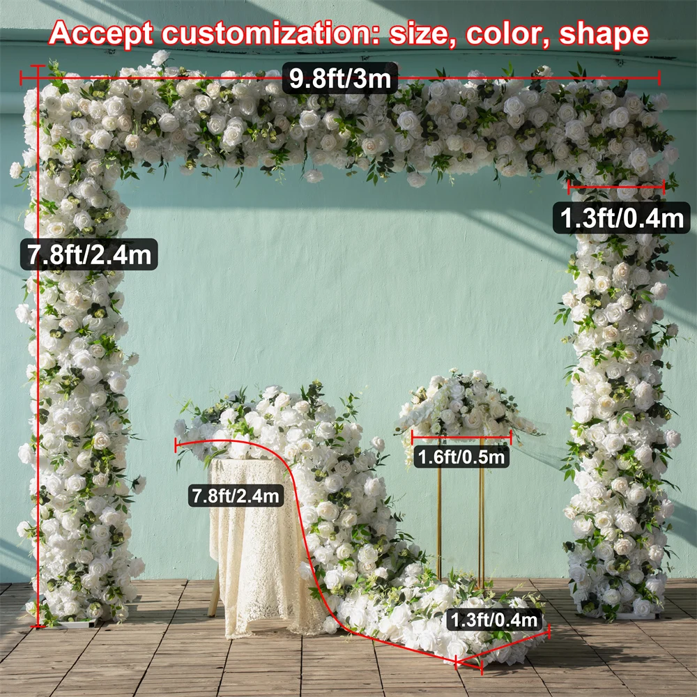 7.8x1.3ft Green White Rose Peony Hydrangea Artificial Flower Arrangement Floral Row Wedding Baby Shower Backdrop Decoration