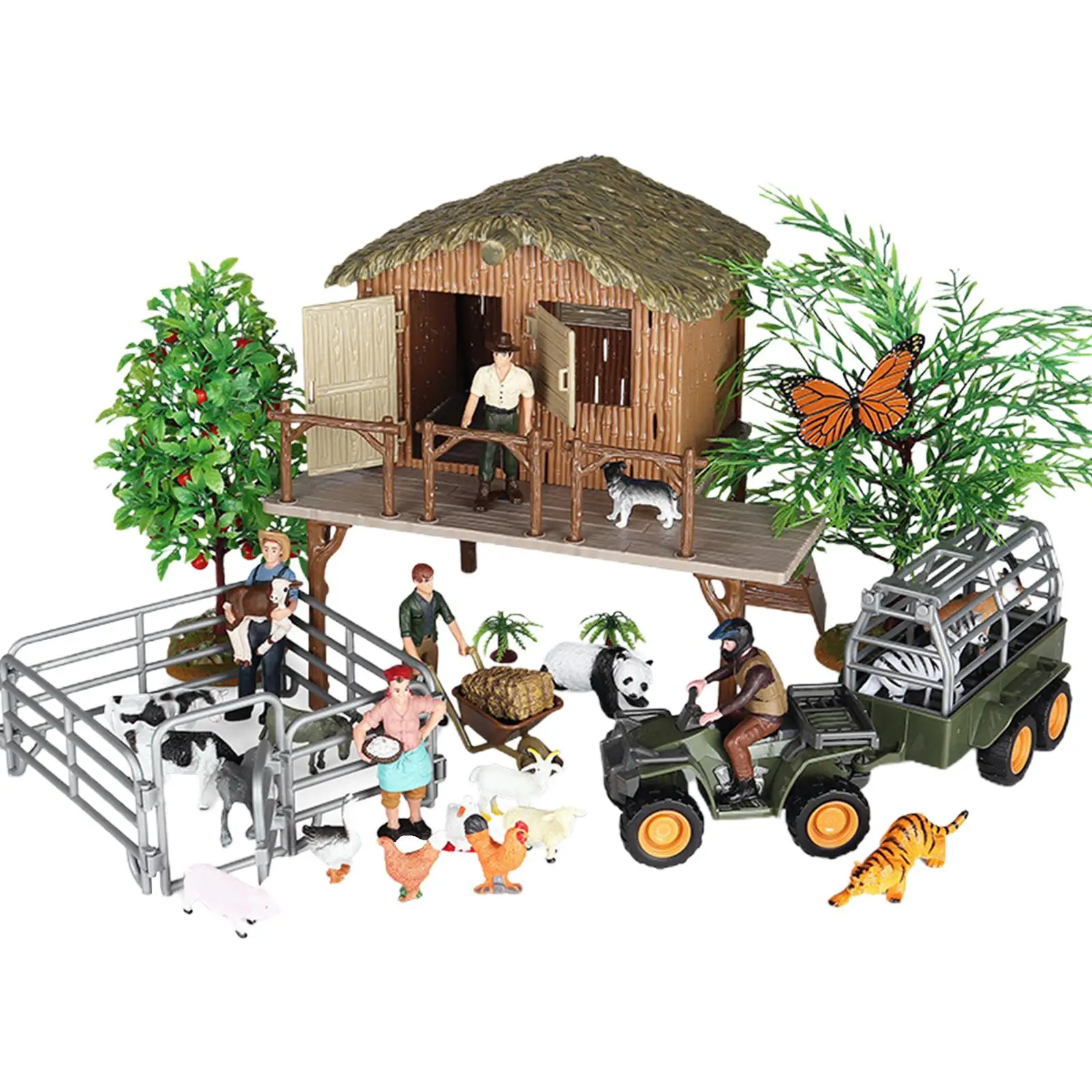Realistic Farm House Model Figures Playset Chicken Dog Cow Goat Sheep School Project Barn Toy Set for Children Boys Girls