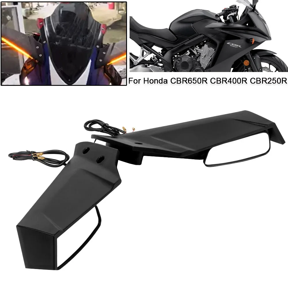 Motorcycle Fairing Winglet Rearview Mirror With LED Turn Signal Light For Honda CBR250R CBR300R CBR500R CBR400R CBR650R CBR650F