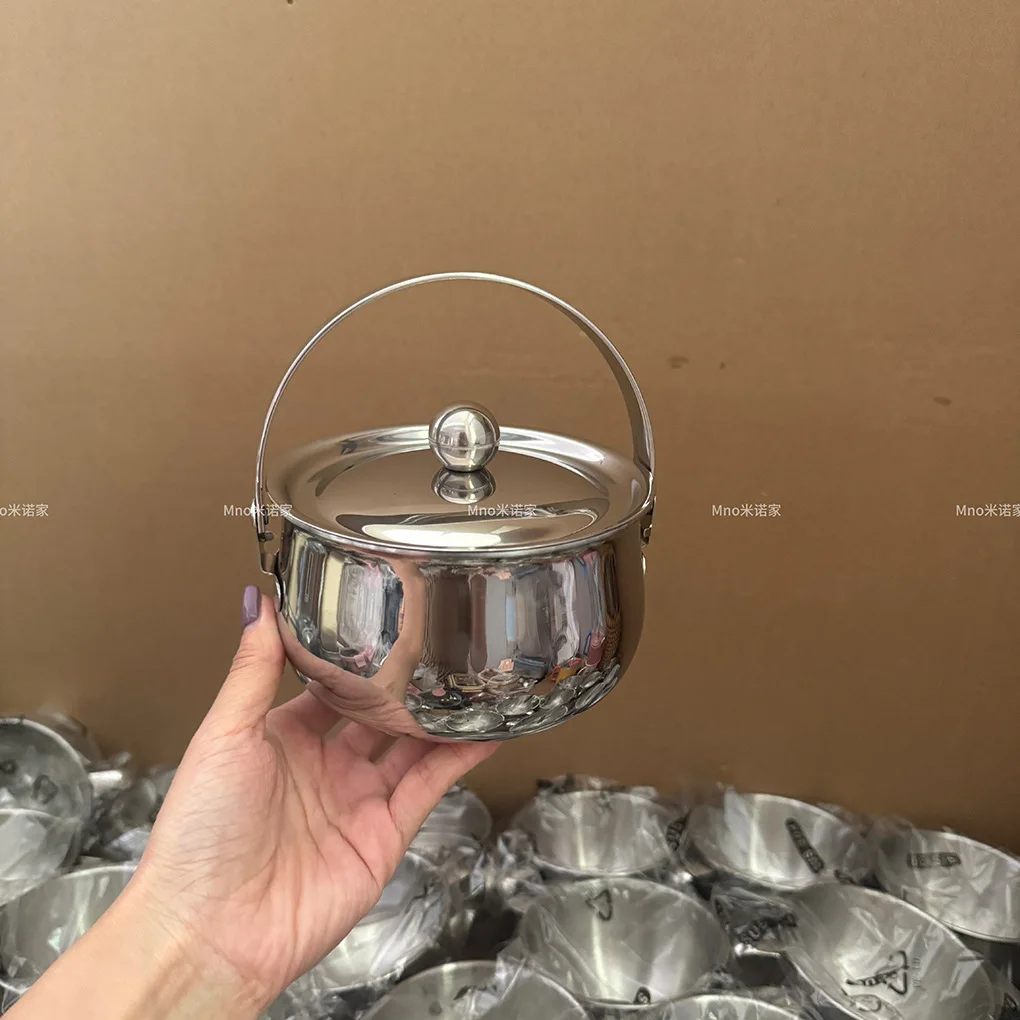 Stainless Steel 316 Lard Pot With Lid Handle Thick Triple Layer Induction Cooker Compatible Soup Pot 650ml Food Grade Kitchen