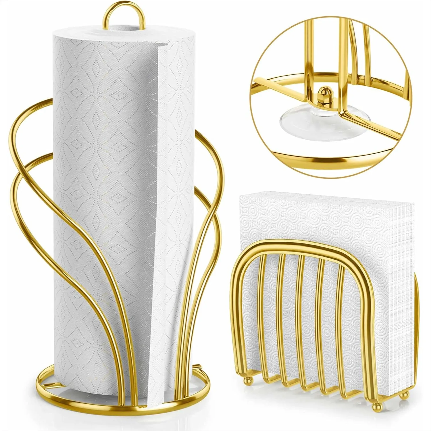 

Paper Towel Holder Countertop, Stainless Steel Paper Towel Roll Holder and Napkin Set, Standing Roll Stand with Weighted Base