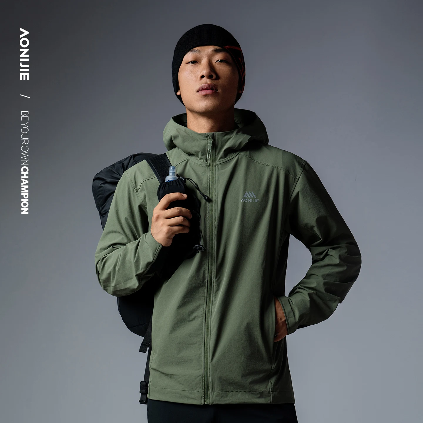 AONIJIE Men Hooded Sports Jacket Breathable Comfortable Windproof Outdoor Running Coat for Camping Mountaineering Hiking FM5243