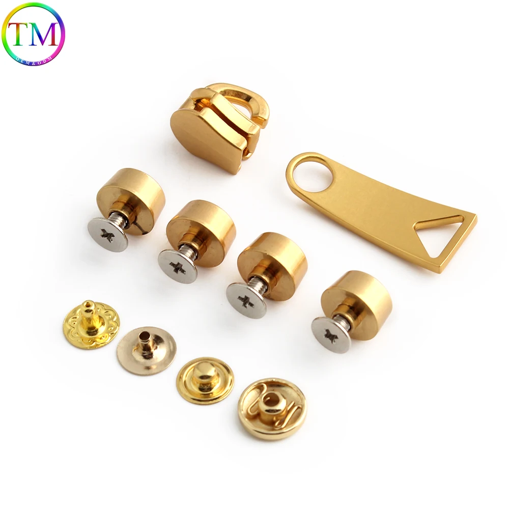 1-5-10Sets Satin Gold Rectangle Ring Eight-Character Spring Buckle For Handbag Purse Bags Puller Slider Stud Rivet Accessories