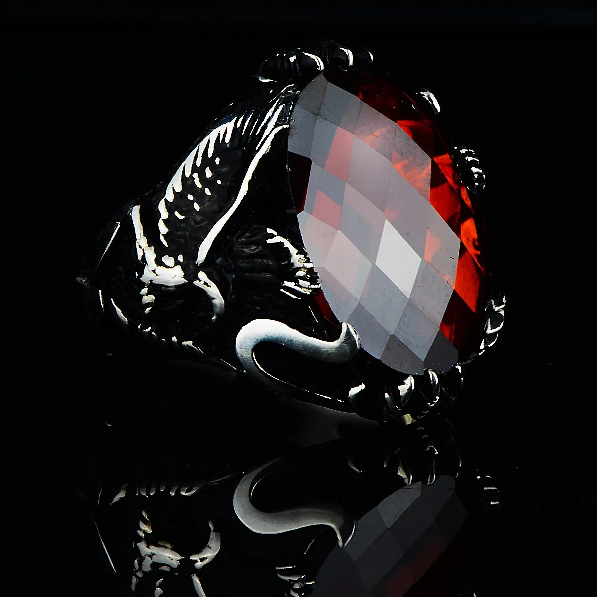 

Man Handmade Eagle Ring , Silver Ruby Stone Ring , Garnet Stone Ring , Zircon Stone Ring , 925k Sterling Silver Ring , Gift For