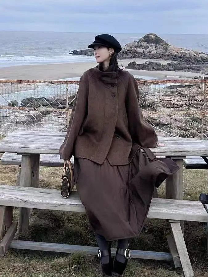 

plus Size 300 Pou Brown High-End Korean Sle ort Coat Women Winter Faion Thiened Woolen Coat Ins Large Size Women's...