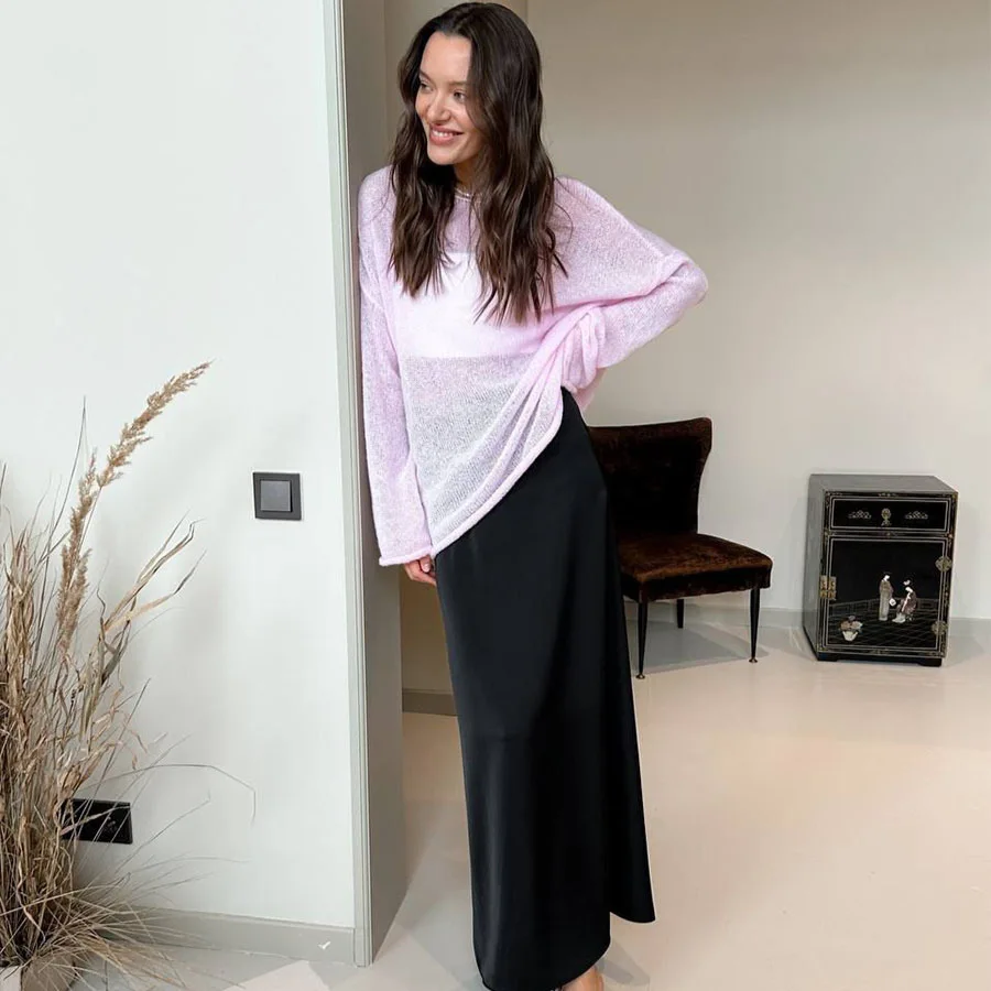 

Осенний корейский Ins повседневный свободный женский уникальный пуловер с длинными рукавами, модный элегантный женский ажурный свитер