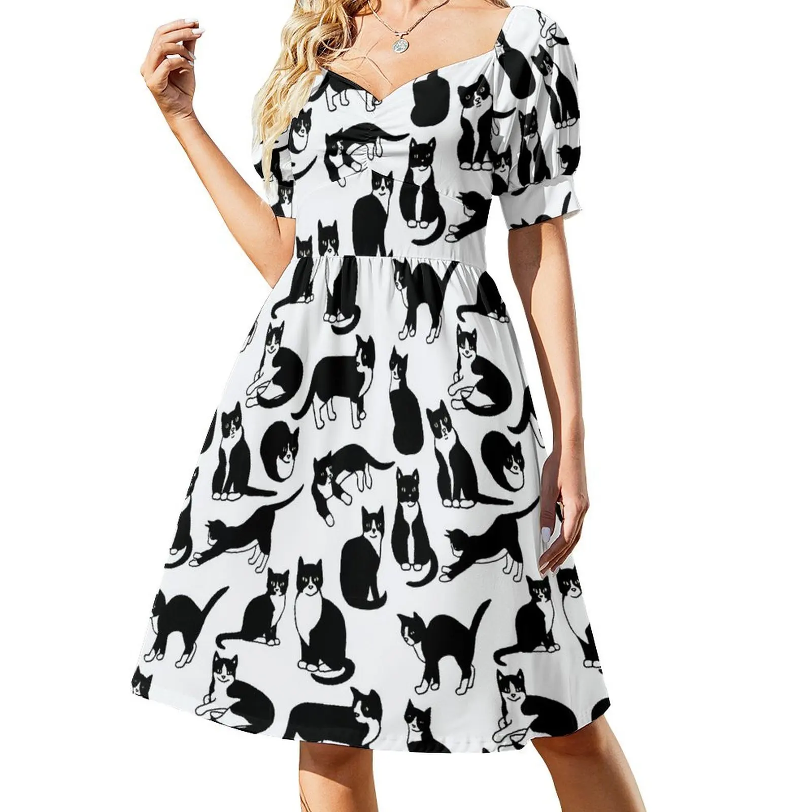 

Tuxedo Cats pattern Short Sleeved Dress Dresses gala luxury women's party dress evening prom dresses with long sleeves Dress