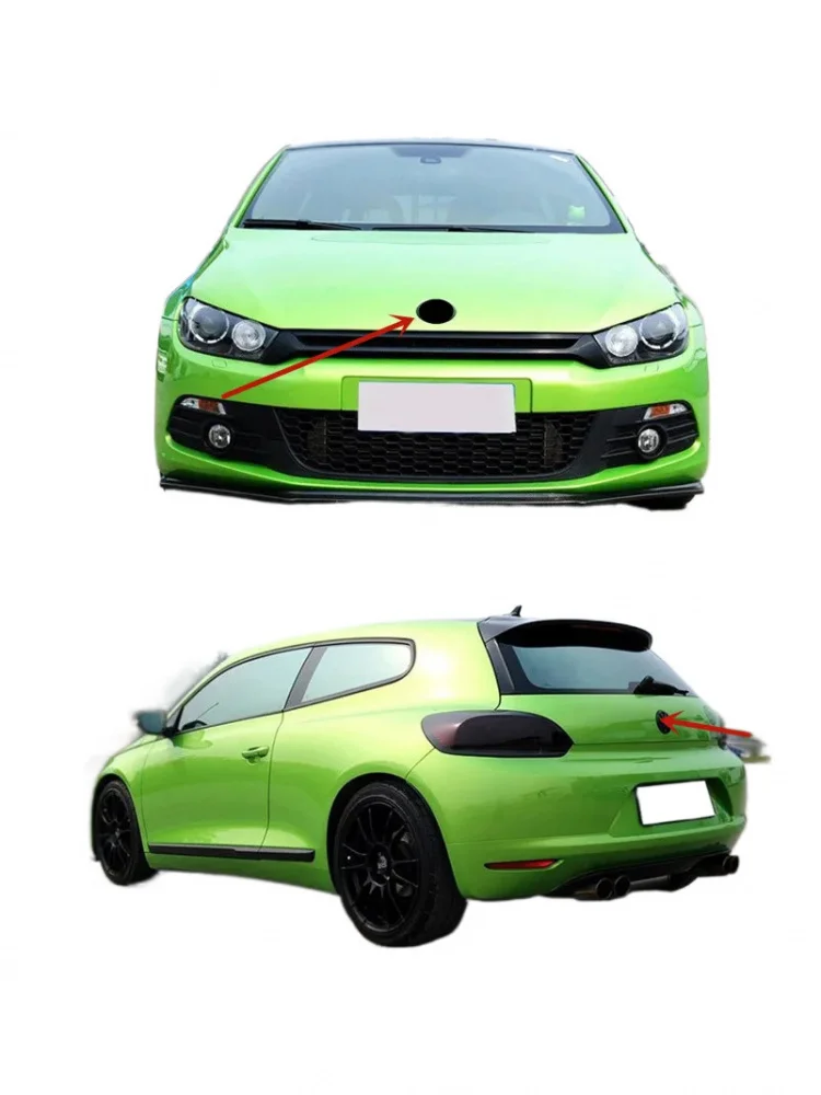 Błyszczący Czarny Zestaw Naklejek Stylizacyjnych na Samochód: Logo Grilla Przedniego 110mm i Emblemat na Klapę Bagażnika Tylnego 90mm, Pasuje do Scirocco 2008-2014 i Scirocco 2015-2017 — 2