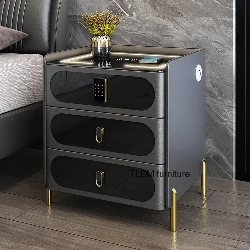 Narrow Storage Bedside Tables Mobile Fingerprint Locks Smart Bedside Table With Wireless Charger Comodini House Furniture HY50