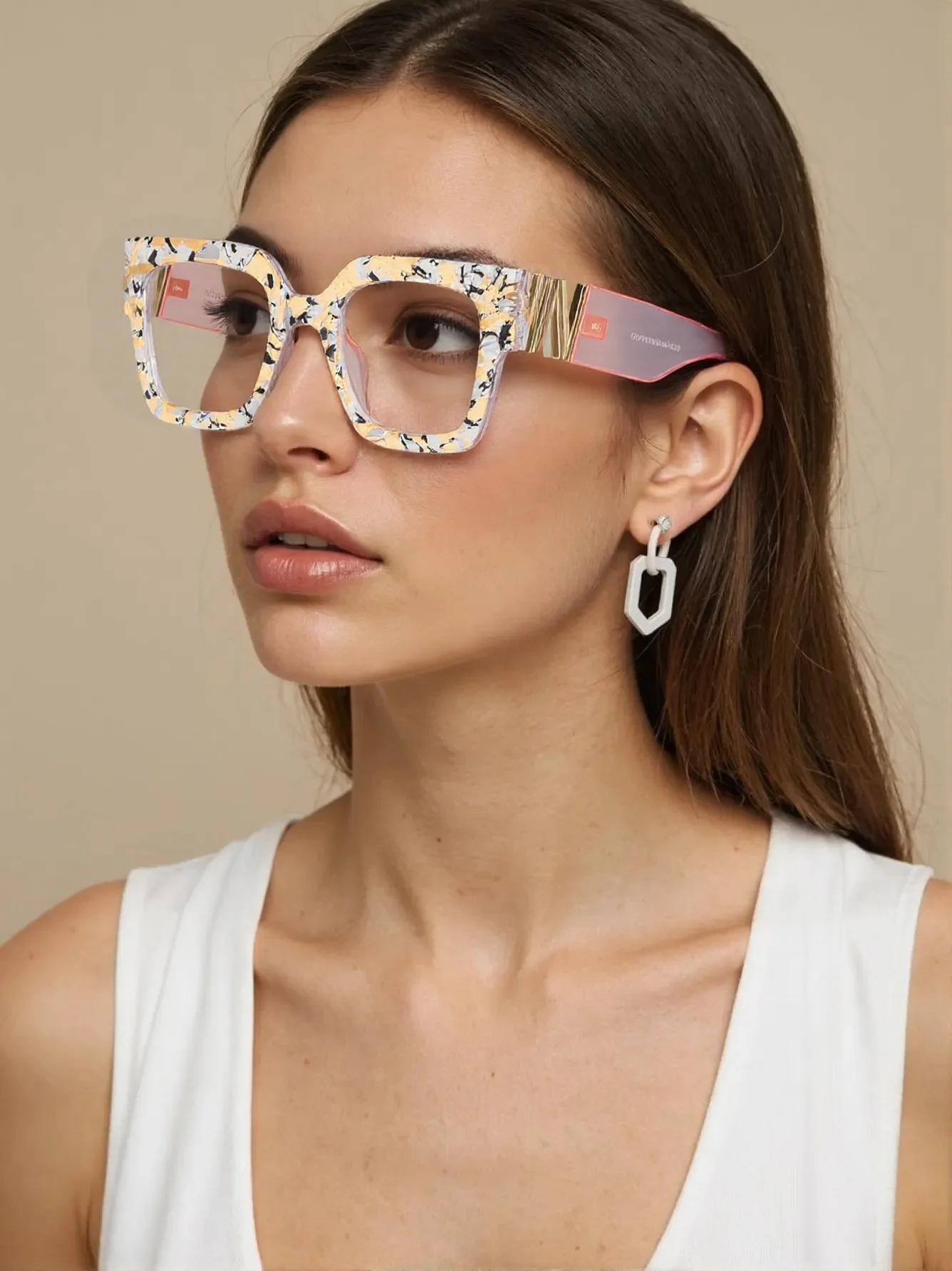New imitation board color floral large frame plain glasses frame European and American fashion N-shaped anti blue light flat mir