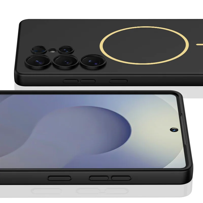 Funda de teléfono con protección de lente, de cuero metálico ultrafino magnético, agradable para la piel, para Samsung Galaxy S25 Ultra