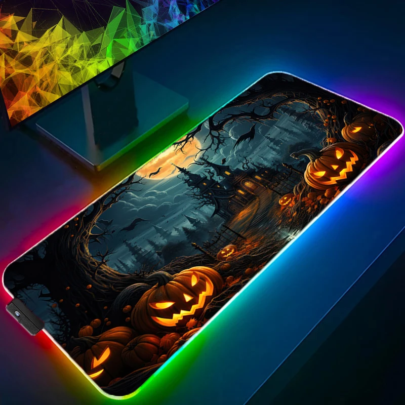RGB LED Anime Mouse Pad Gamer Keyboard Pad Halloween Night Desk Mouse Mat Carpet Rubber Tapis Souris Gaming Notbook PC Mousepad