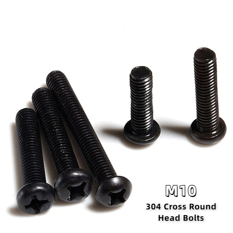 

10pcs M10 Black 304 Stainless Steel Cross Round Head Screw Pan Head Screw Bolts