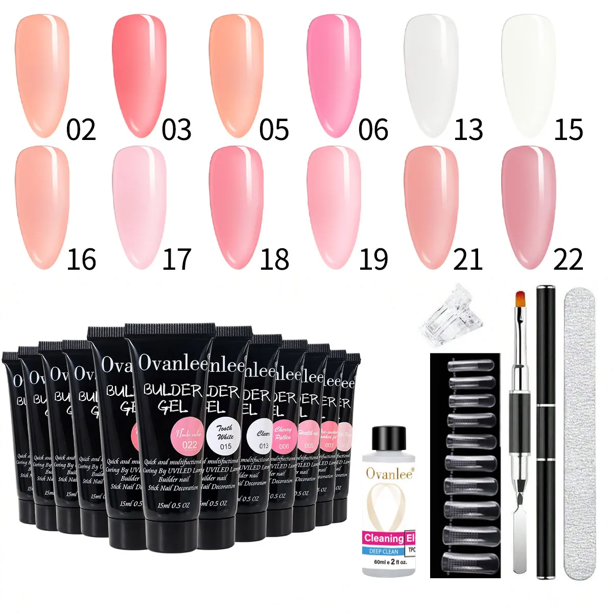 Ovanlee 18pcs Free Shipping with mini UV Lights Crystal Extension Glue Set, Paper Free Nail Care Quick Extension Model Glue UV L