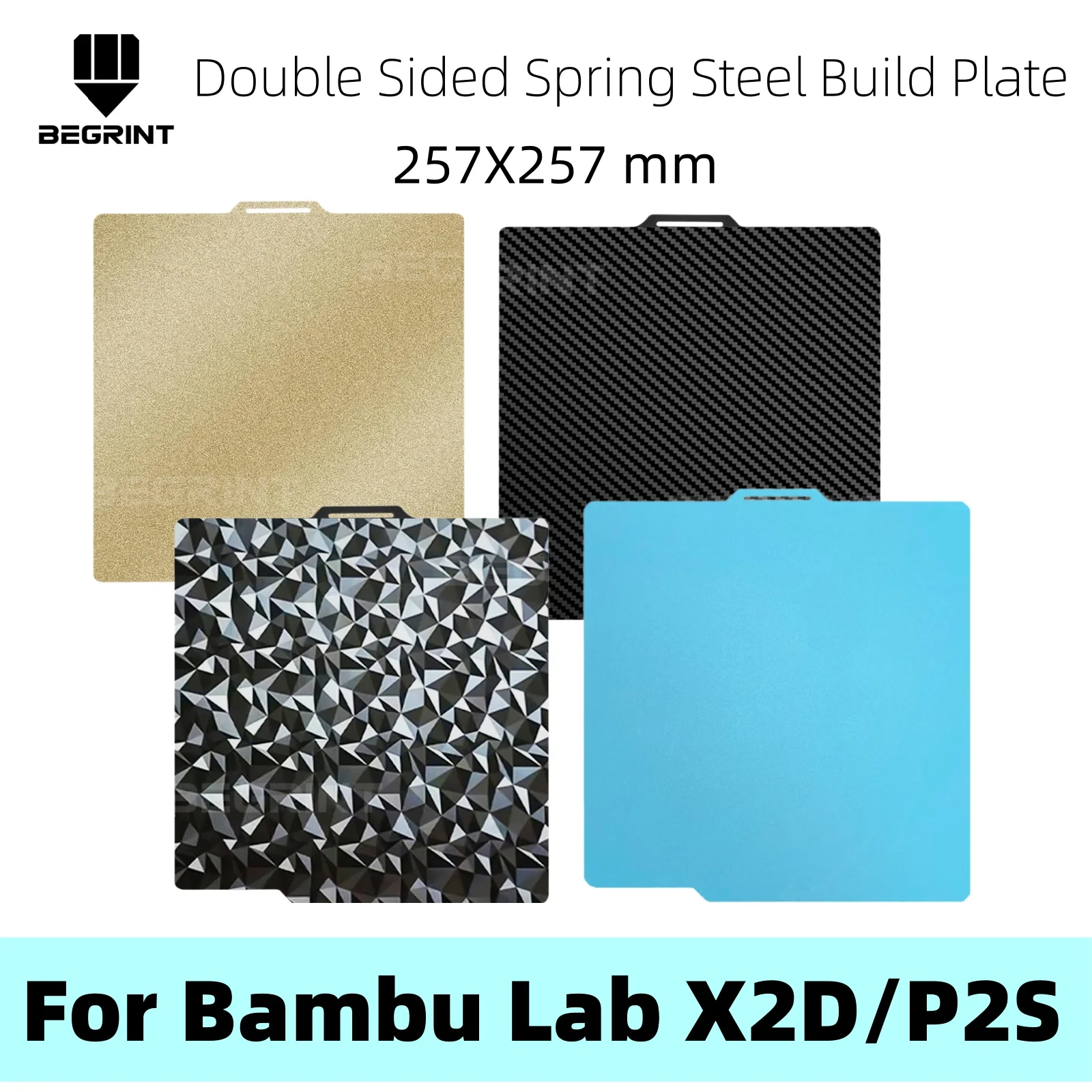 

257x257mm PEI Textured & PEO Smooth Spring Steel Build Plate, Double Sided Hot Bed Sheet for Bambu Lab X2D X1C P1S P1P P2S H1H