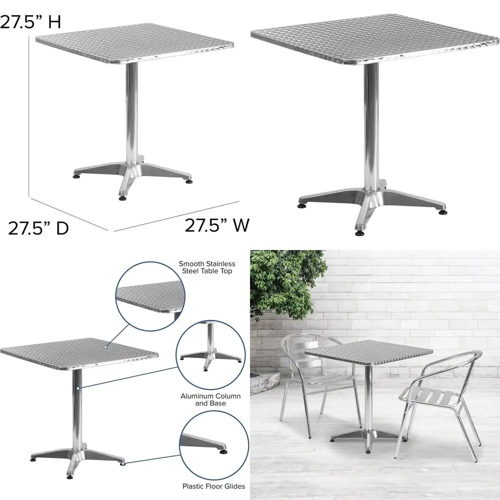 

Aluminum Square Outdoor-Use Table, 27.5, Commercial-Grade with Sturdy Base