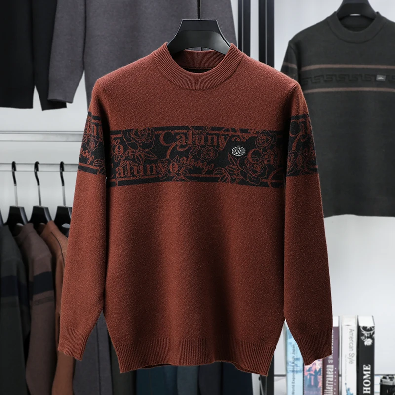 

Chenille plus velvet thickened sweater men autumn and winter round neck knitted sweater inner wear men's casual sweater