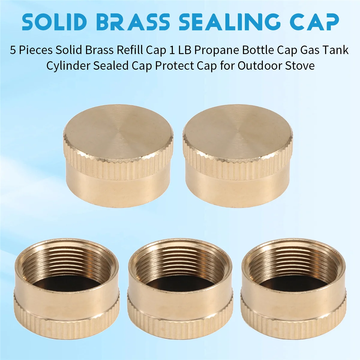 SMIEA 5 Pieces Solid Brass Refill Cap 1 LB Propane Bottle Cap Gas Tank Cylinder Sealed Cap Protect Cap for Outdoor Stove