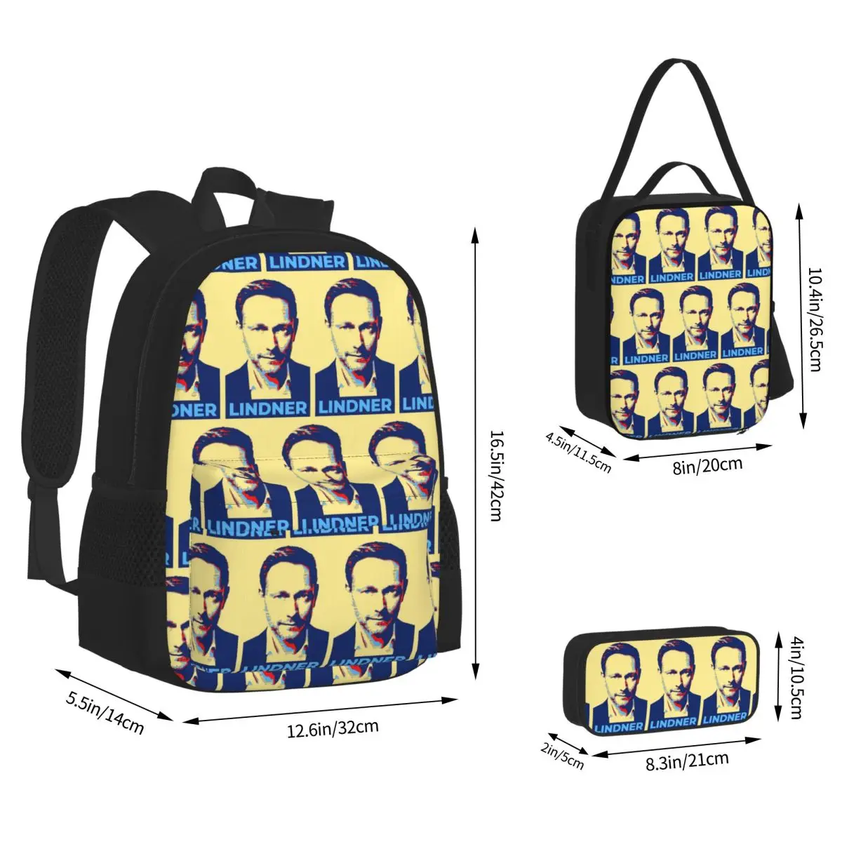 Legend Christian Lindner Minister Of Finance Backpacks Boys Girls Bookbag School Bags Rucksack Lunch Bag Pen Bag Three-Piece Set