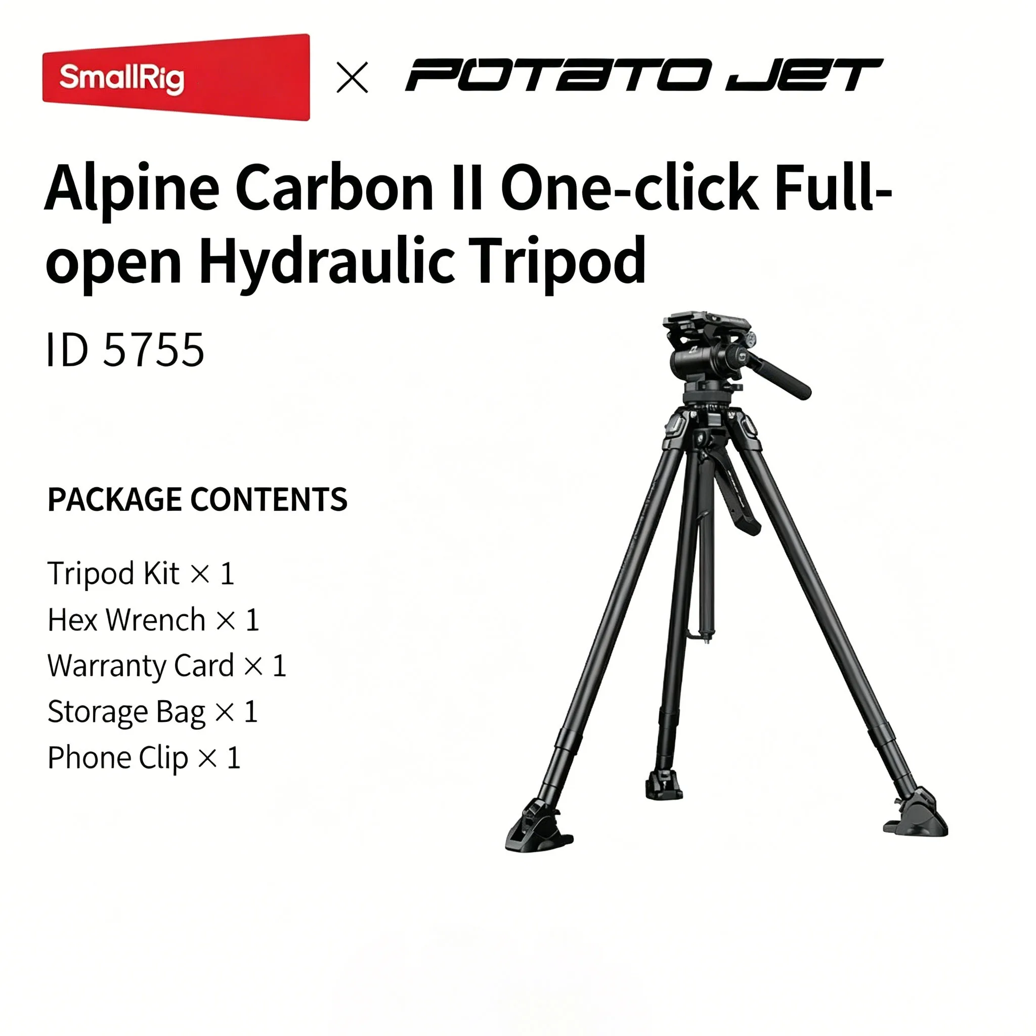 

SmallRig 5305 Potato Jet Tribex Hydraulic CF Tripod One-Click Full Open PJ SE Aluminum Alloy Tripod For DSLR Mirrorless Cameras