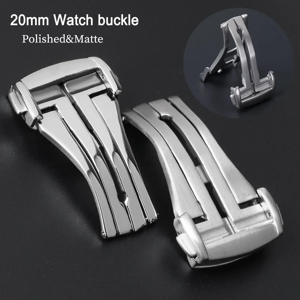 20mm for Omega Folding Buckle Silicone Leather Strap Stainless Steel Watch Clasp Matte Polished Double Press Button Accessories