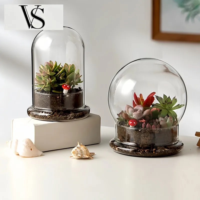 Jar with Base Home Tabletop Display Flower Plant Terrarium Container Home Decor Clear Dome Glass with Airhole Glass Cloche Bell