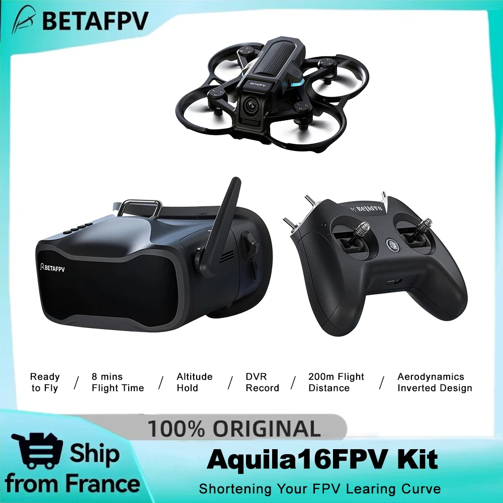 BETAFPV Aquila16 FPV Kit Bürstenloser RC-Drohne mit 2x 1000mAh Akku, VR03 FPV-Brille, LiteRadio 2 SE Funksender, RTF Quadcopter