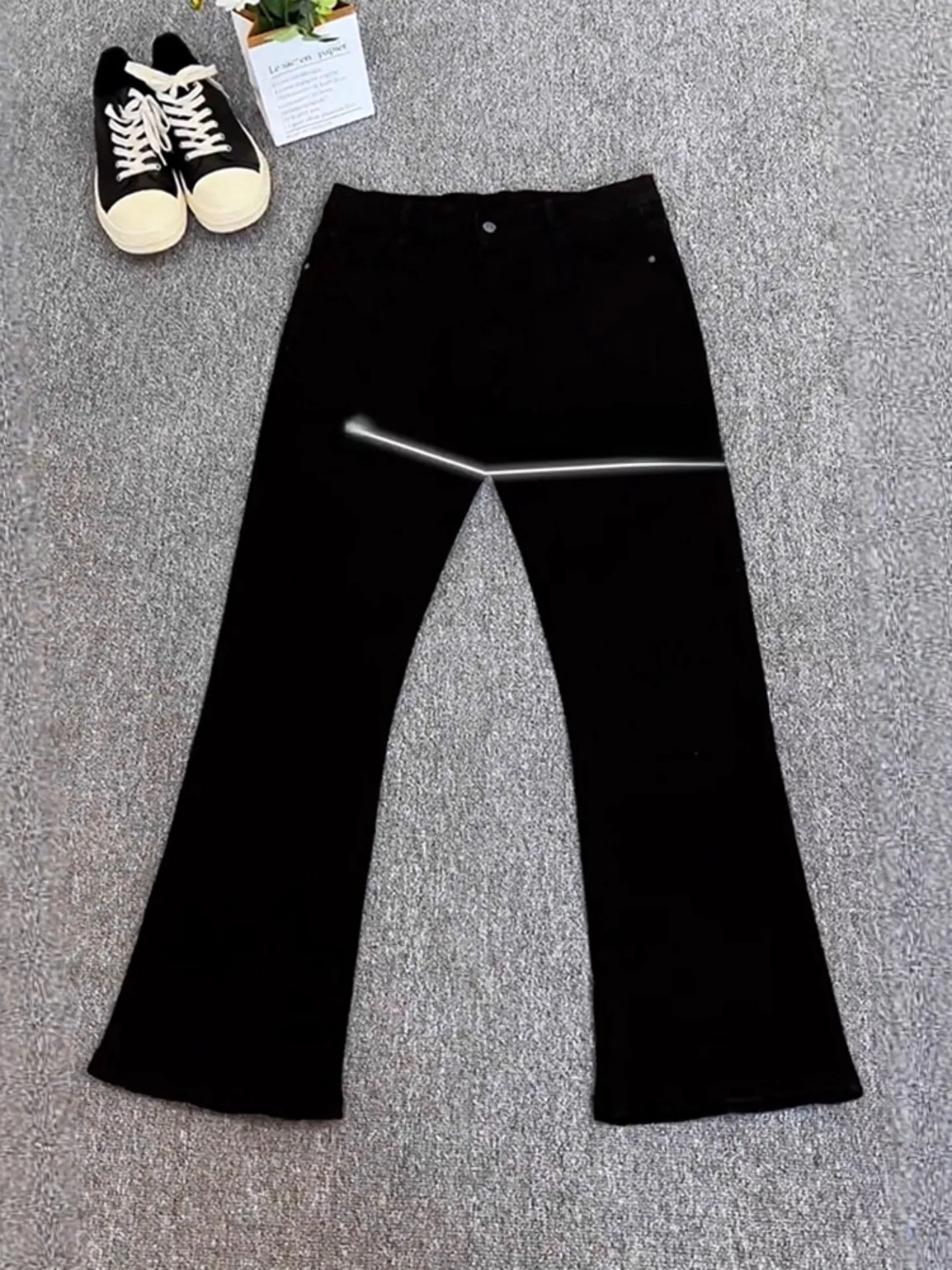 

American High Street Spring Summer Thin Black Leaf Blade Jeans Men's Micro Flare Washed Straight Leg Pants Youth Casual Jeans