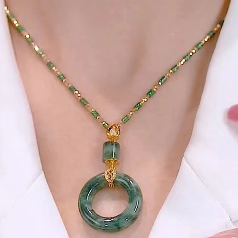 Vintage Bamboo Necklace Light Luxury And Unique Imitation Jade Pendant Ancient Method Sun Totem Necklace Flower Collar·