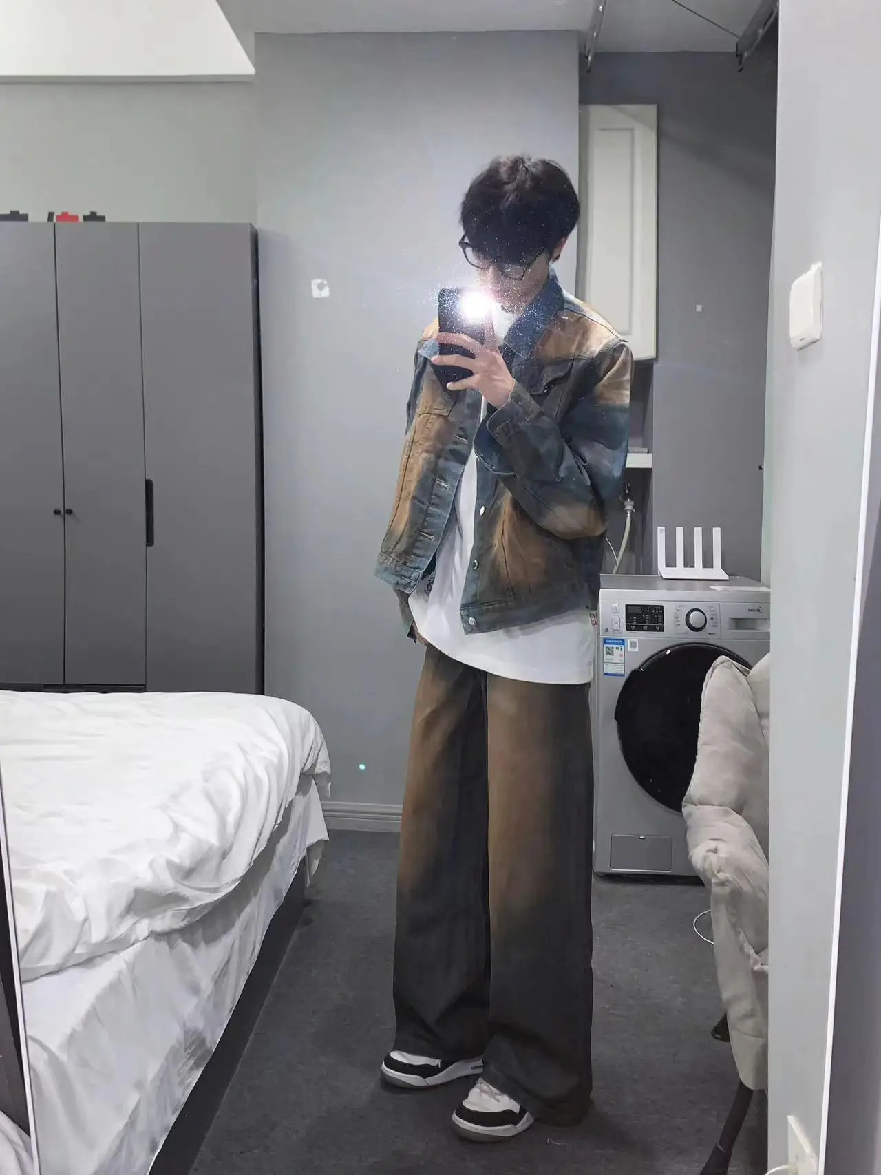 

Original Vintage Mixed Color Denim Jaet Men's Heavy Distred Jeans Long Trousers Trendy Youth Loose Fit Autumn Jaet