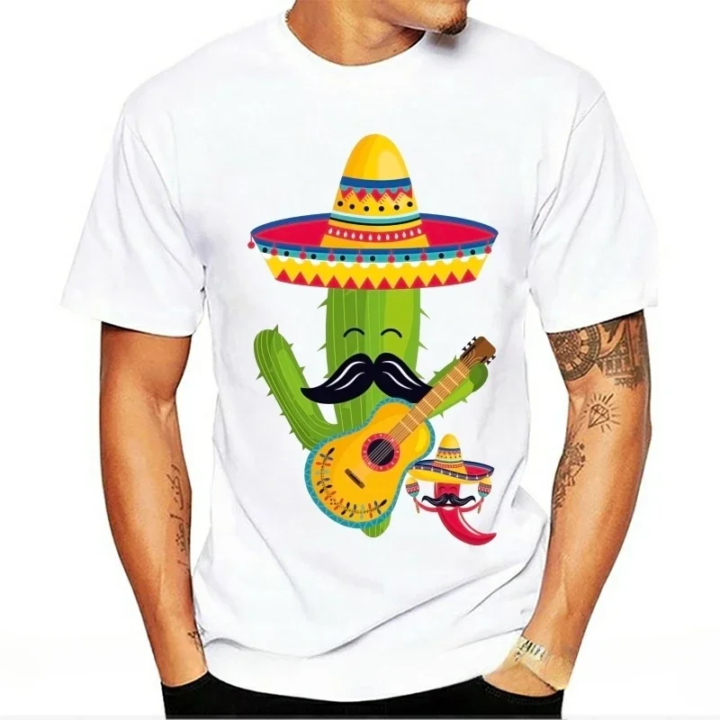 Mariachi Cactus Shirt Mexican Guitar Sombrero Mustache Gift Cool T-Shirt Summer Fashion Harajuku Unique Short-sleev O-neck Tee