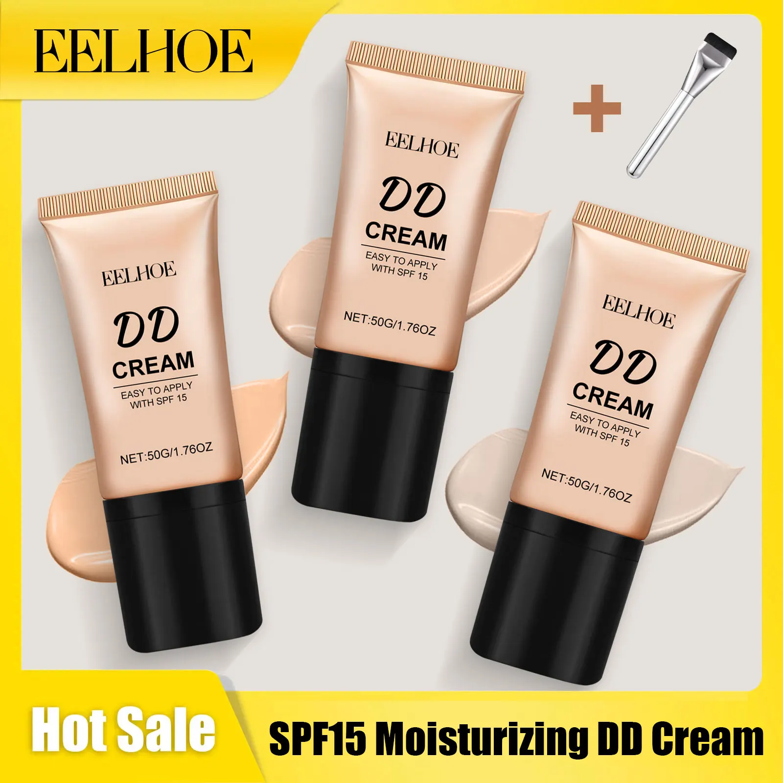 

Eelhoe Spf15 Moisturizing Dd Cream with Brush Lasting Oil Control Remove Blemishes Full Coverage Makeup Matte Liquid Foundations