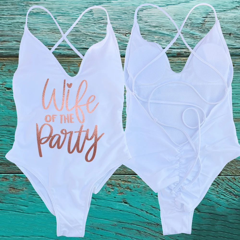 Wifey of The Party &The Party Swimwear Women One Piece Swimsuit Bathing Suit Padds Beachwear Swimsuits Print monokini