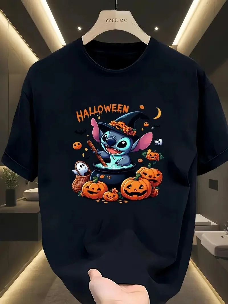 

2025 Женская повседневная удобная уникальная черная футболка с круглым вырезом и короткими рукавами с принтом Disney с уникальным улыбающимся лицом