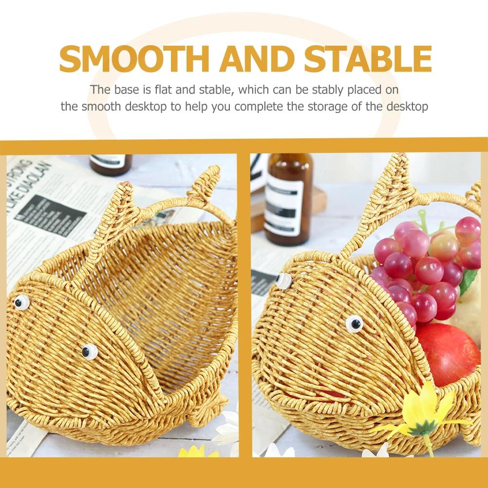 

Rattan Storage Basket Woven Fish Theme Fruits Candy Basket Stable Base Long Use Snacks Display Kitchen Bar Accessories