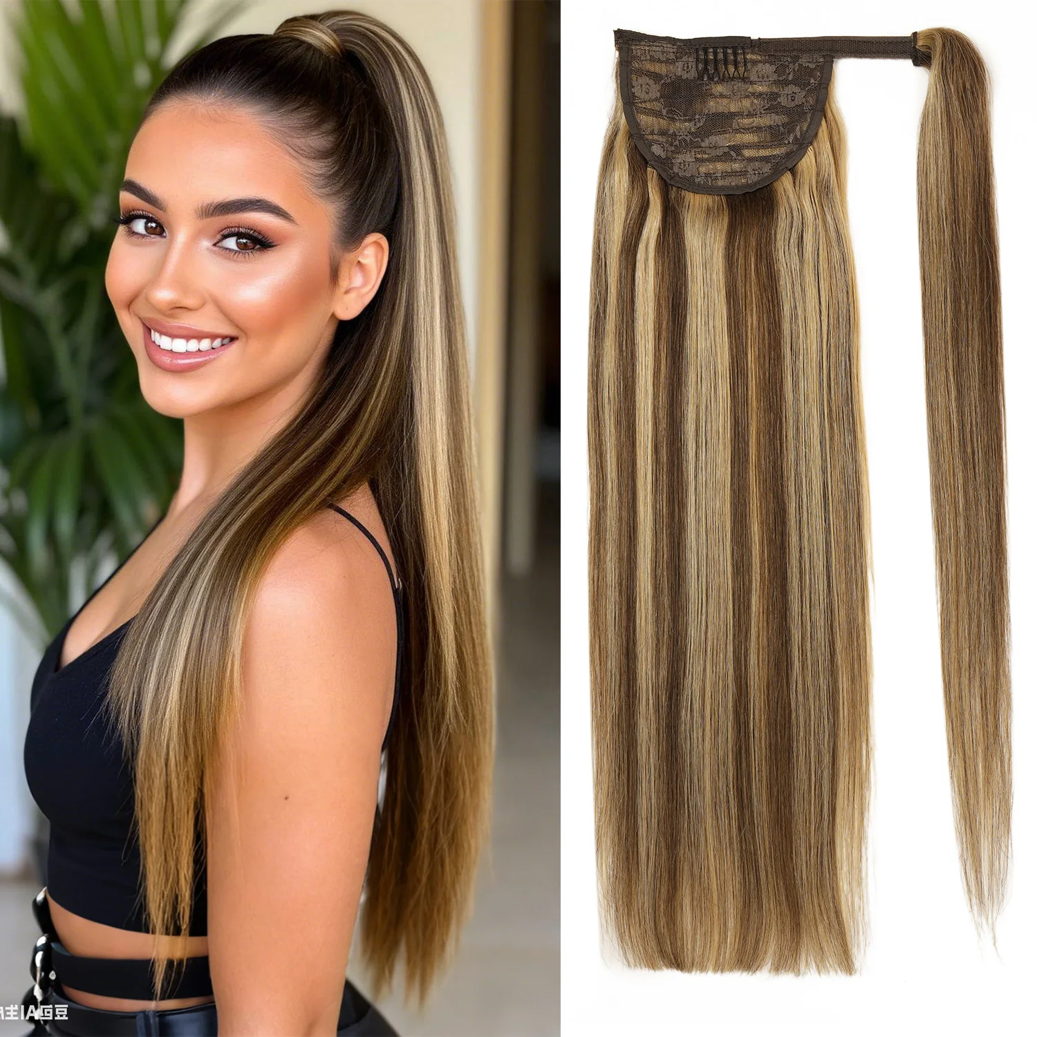 Ponytail Human Hair Extensions Straight Wrap Around Natural Color Hairpiece Brazilian Remy Hair Clip In Ponytail Hair Extensions
