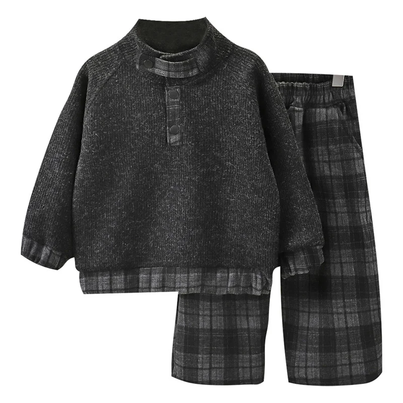 Kids Thick Clothes Suits Boys Fashion Mid-Neck Sweater Loose Trousers 2Pcs Children Autumn Winter Thermal Comfort Clothing view 6
